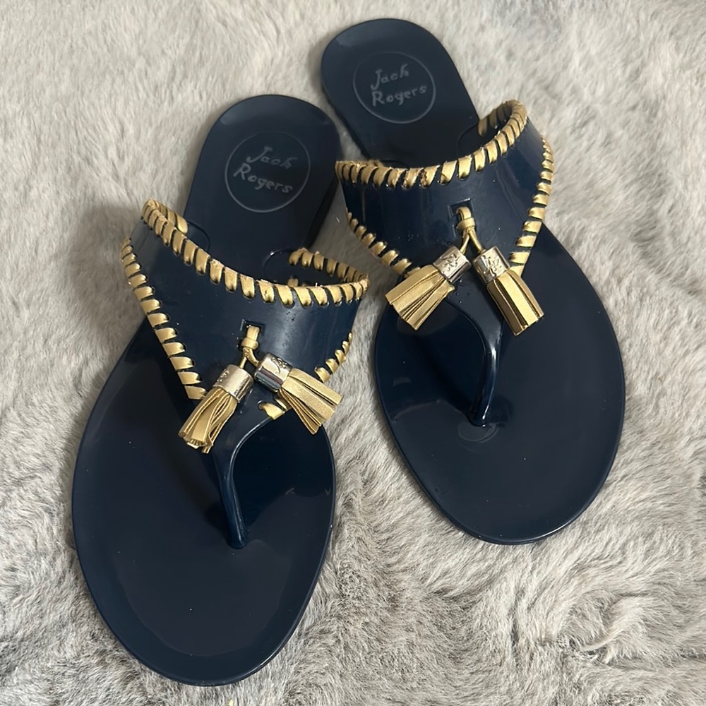 Jack Rogers Navy and Gold Sandals